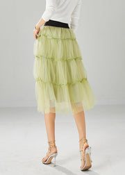 French Grass Green Floral Tulle Skirt Summer