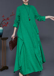 French Green Asymmetrical Patchwork Cotton Ankle Dress Spring