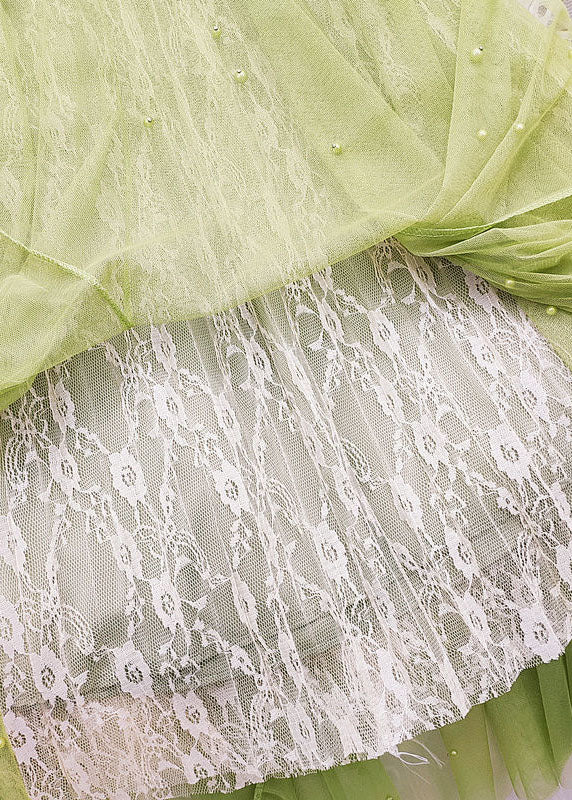 French Green Nail Bead Exra Large Hem Tulle Skirts Summer