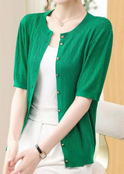 French Green O Neck Button Patchwork Knit Cardigans Summer