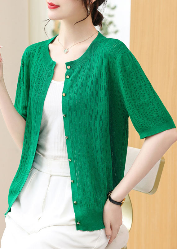 French Green O Neck Button Patchwork Knit Cardigans Summer