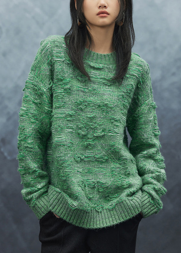 French Green O Neck Cozy Wool Knit Sweaters Spring