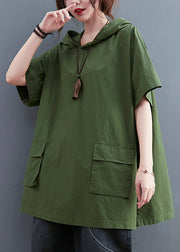 French Green Oversized Pockets Cotton Sweatshirt Streetwear Summer