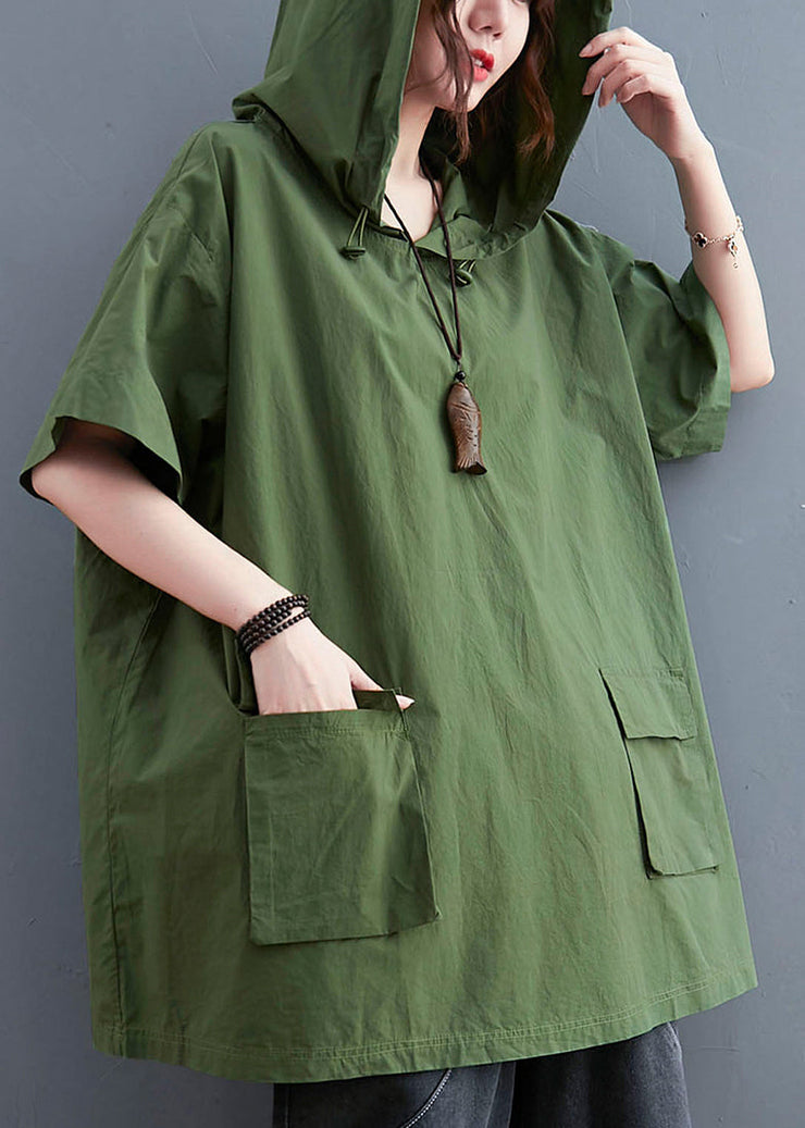 French Green Oversized Pockets Cotton Sweatshirt Streetwear Summer