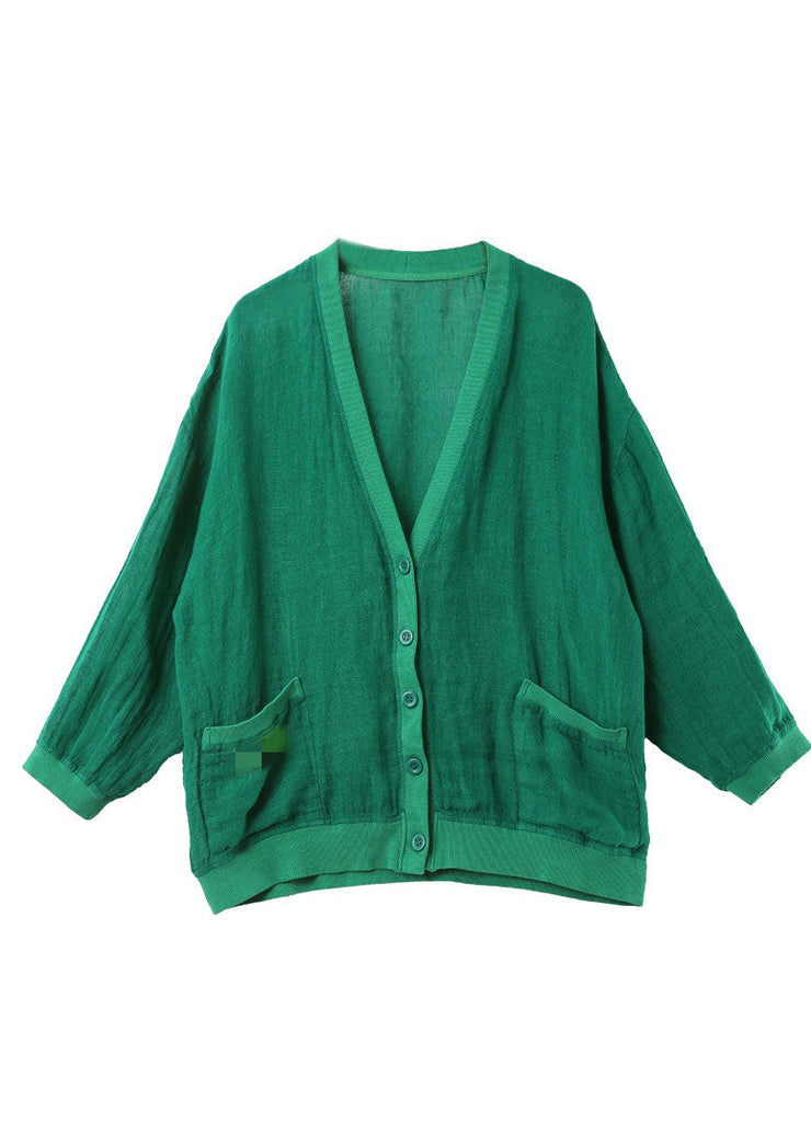 French Green Oversized Pockets Linen Jacket Spring