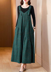 French Green Oversized Print Cotton Overalls Jumpsuit Two Piece Set Spring