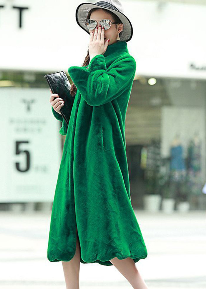 French Green Oversized Thick Fuzzy Fur Fluffy Coats Winter