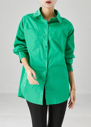 French Green Peter Pan Collar Oversized Cotton Shirts Fall