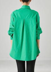 French Green Peter Pan Collar Oversized Cotton Shirts Fall