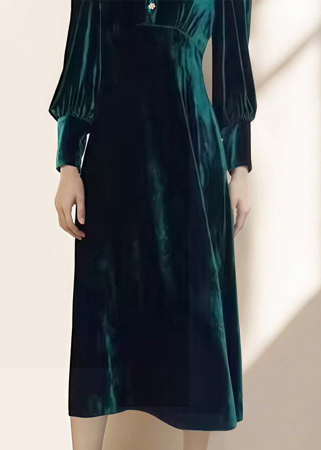 French Green Peter Pan Collar Velvet Dresses Fall