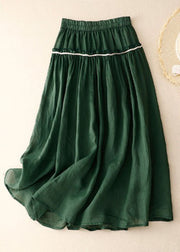 French Green Ruffled Patchwork Elastic Waist Pleated Skirts