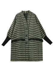 French Green Ruffled Plaid Fine Cotton Filled Woolen Coat Spring