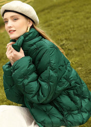 French Green Stand Collar Zip Up Wrinkled Fine Cotton Filled Parkas Winter