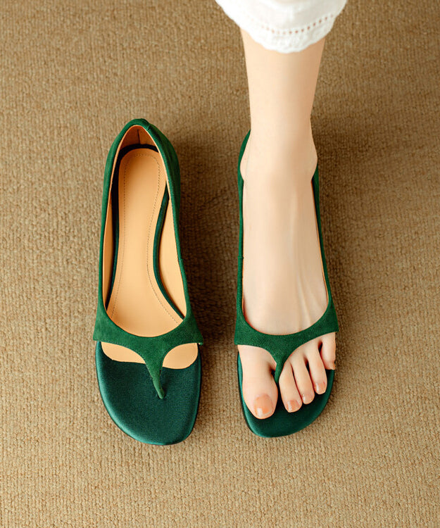 French Green Suede Flip Flops Splicing Peep Toe