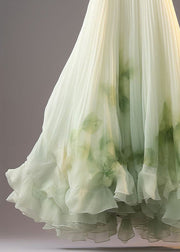 French Green Tie Dye Wrinkled Chiffon Skirt Summer