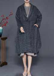 French Grey Asymmetrical Exra Large Hem Woolen Coat Outwear Fall