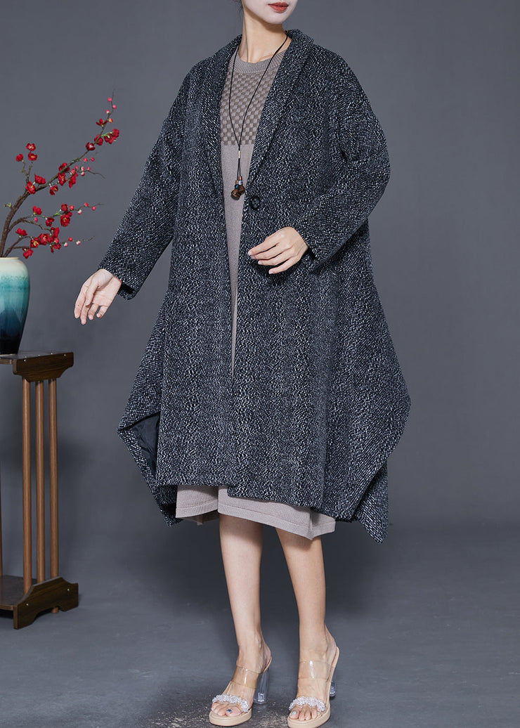 French Grey Asymmetrical Exra Large Hem Woolen Coat Outwear Fall