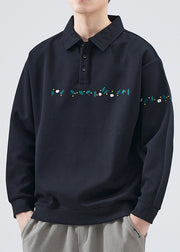 French Grey Embroideried Button Cotton Mens Sweatshirts Spring