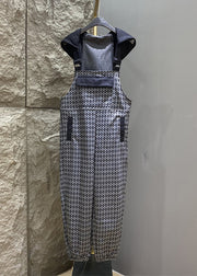 French Grey Hooded Print Pockets Cotton Jumpsuits Summer