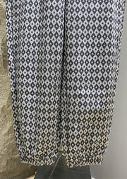 French Grey Hooded Print Pockets Cotton Jumpsuits Summer
