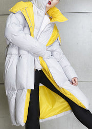 French Grey Hooded Zippered Pockets Duck Down Down Coat Winter