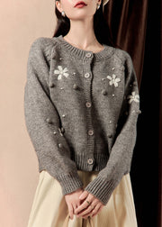 French Grey O Neck Button Knit Cardigan Winter