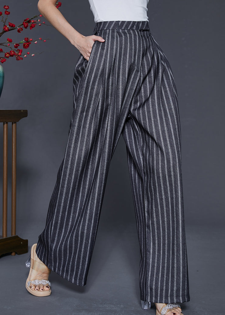 French Grey Oversized Striped Linen Straight Pants Spring