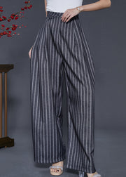 French Grey Oversized Striped Linen Straight Pants Spring