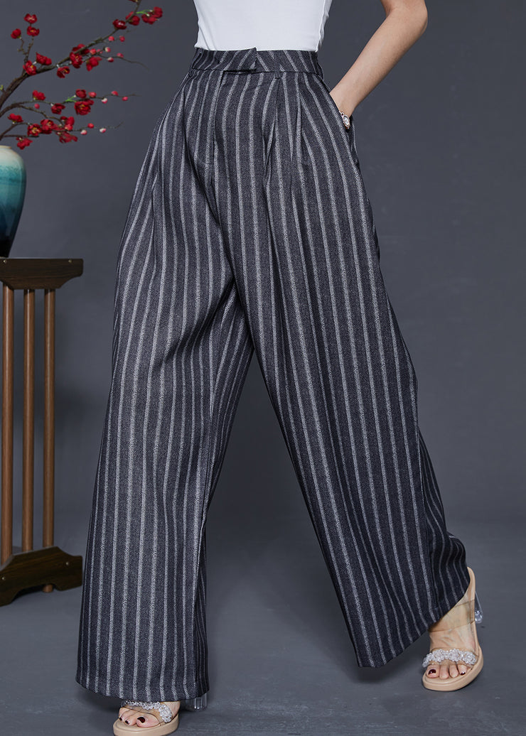 French Grey Oversized Striped Linen Straight Pants Spring