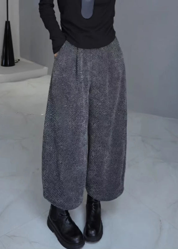 French Grey Oversized Woolen Harem Pants Spring