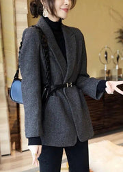 French Grey Peter Pan Collar Pockets Cotton Coat Long Sleeve