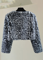 French Grey Print Fuzzy Fur Fluffy Coats Winter