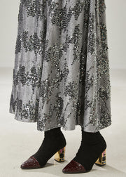 French Grey Sequins Exra Large Hem Skirt Summer
