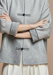 French Grey Stand Collar Button Cotton Fall Coat