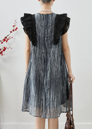 French Grey Tie Dye Chiffon Work Dress Butterfly Sleeve