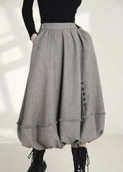 French Grey Zippered Pockets High Waist Cotton Skirts Spring