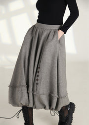 French Grey Zippered Pockets High Waist Cotton Skirts Spring