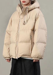 French Khaki Hooded Pockets Thick Duck Down Puffer Jacket Winter