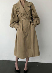 French Khaki Oversized Double Breast Cotton Trench Coats Spring