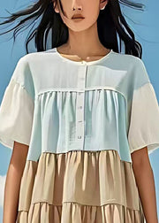 French Khaki Oversized Patchwork Cotton Robe Dresses Summer