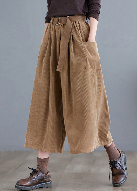 French Khaki Oversized Pockets Corduroy Pants Fall