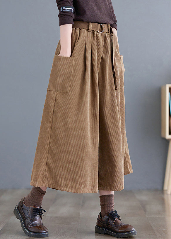 French Khaki Oversized Pockets Corduroy Pants Fall