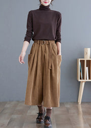 French Khaki Oversized Pockets Corduroy Pants Fall