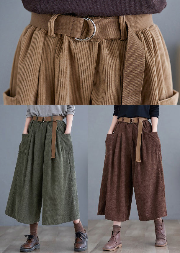 French Khaki Oversized Pockets Corduroy Pants Fall