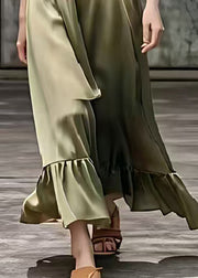 French Khaki V Neck Draping Silk Robe Dresses Summer