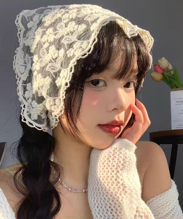 French Lace Flower Cute Baotou Triangle Headband