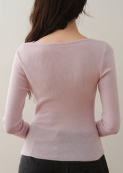 French Light Purple Slash Neck Asymmetrical Knit Top Spring