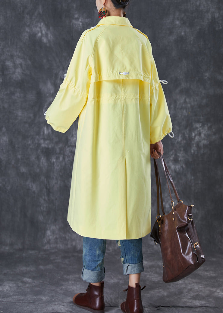 French Light Yellow Drawstring Double Breast Cotton Trench Fall