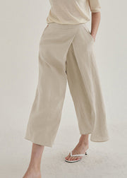 French Linen High Waist Wide Leg Pants Spring