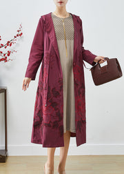 French Mulberry Embroidered Drawstring Spandex Coats Fall